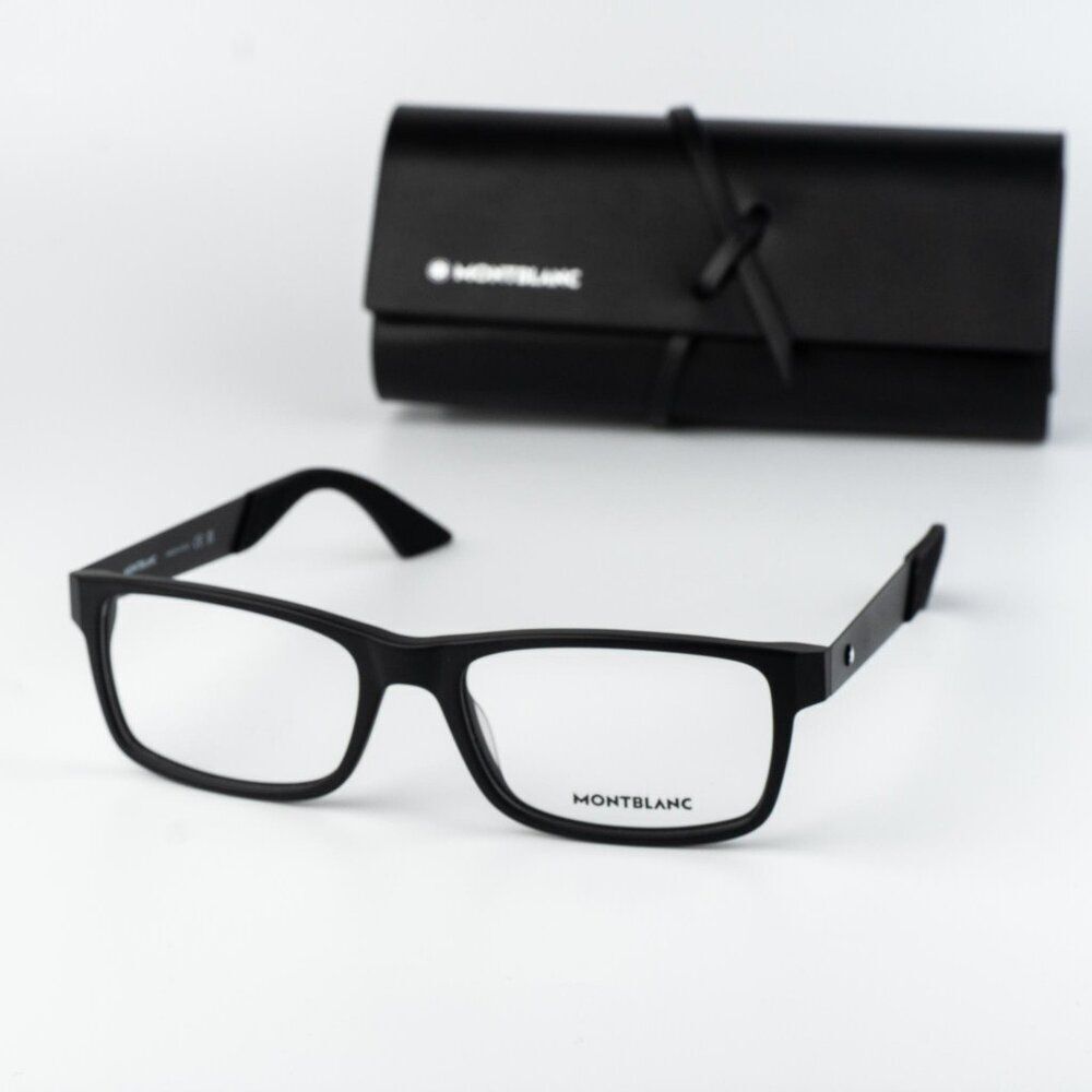 Montblanc Men Eyeglasses Matte Black Rectangle MB0301O 005 NEW AUTHENTIC